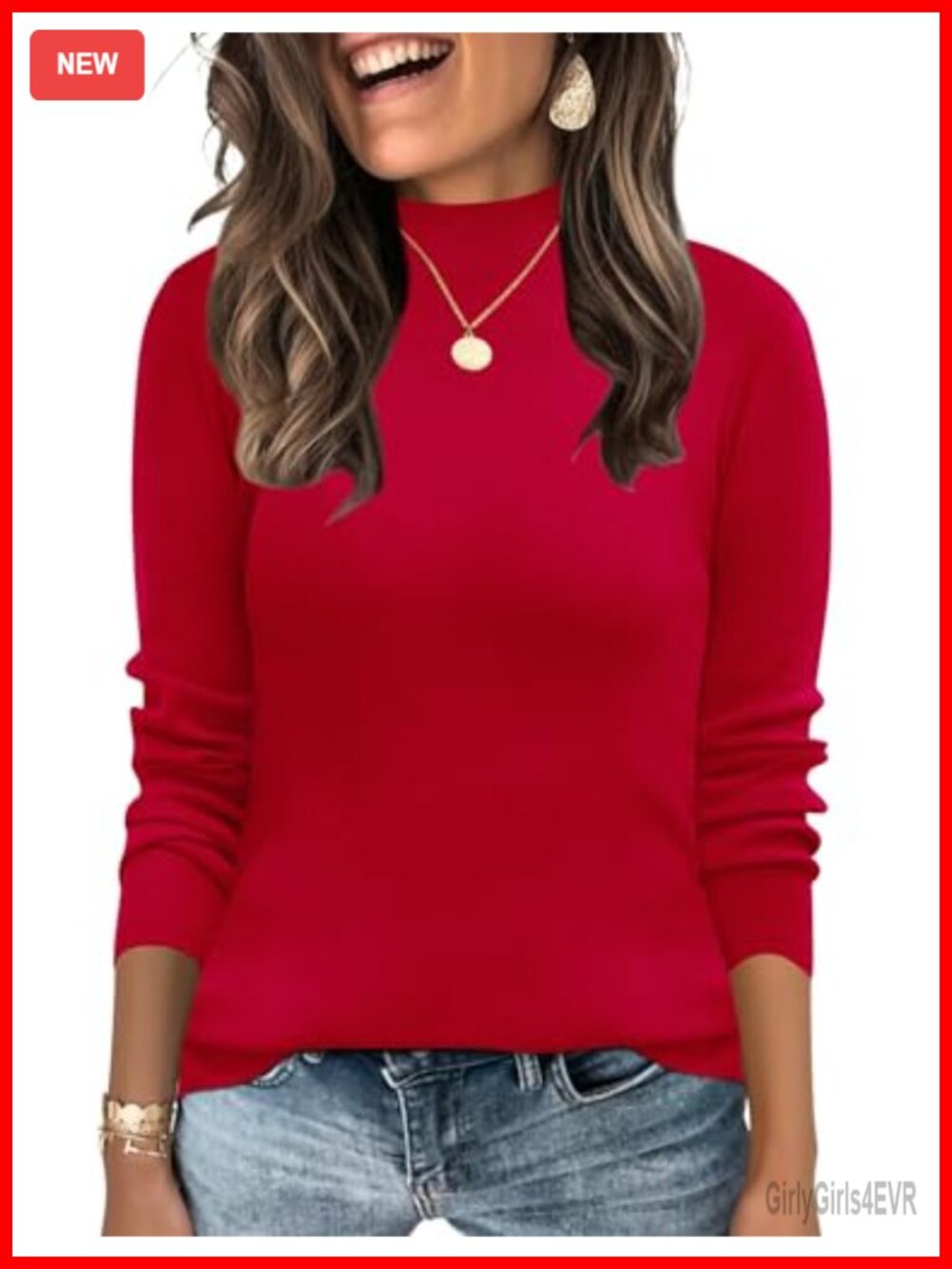 Mock Neck Long Sleeve Knit Pullover Sweater for Women - Lightweight, Loose Fit,